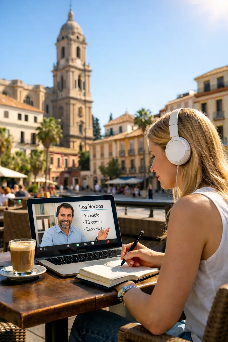 Alumna en clase de español en vivo por videollamada